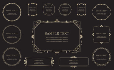 ゴールドの豪華なアンティークフレームと飾り枠のデザインセット　エレガント　ウェディング