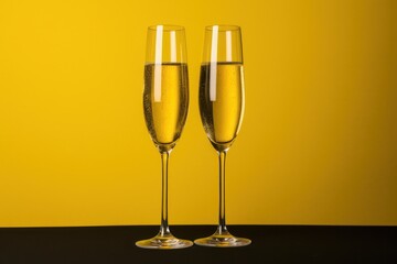 two glasses of champagne on a black surface