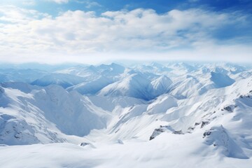 Fototapeta na wymiar a snowy mountain range with blue sky and clouds