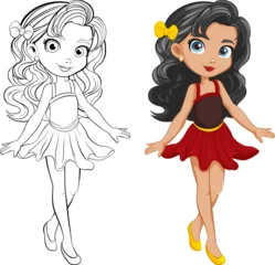 Crédence de cuisine en verre imprimé Enfants Beautiful Woman Cartoon Character in Fancy Mini Skirt