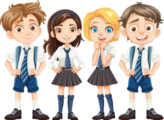 Obraz premium Cartoon Characters of Boy and Girl Students in Uniform