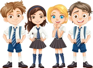 Crédence de cuisine en verre imprimé Enfants Cartoon Characters of Boy and Girl Students in Uniform