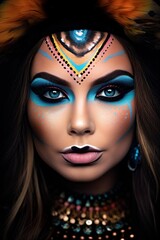 Fototapeta premium a woman with blue eyes and blue makeup