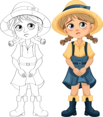 Crédence de cuisine en verre imprimé Enfants Cute Girl with Sad Expression: Cartoon Character for Coloring