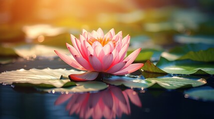 a pink flower on water