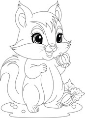 Coloring page a mischievous squirrel collecting acorns