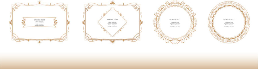 ゴールドの豪華なアンティークフレームと飾り枠のデザインセット　