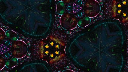 Abstract mandala. Paint mix bubbles. Colorful pattern. Hypnotic creative liquid art.