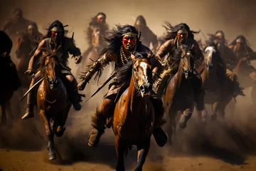 Poster Indian Warrior Native American Attack Horse Riding Spears Bow Charge © Xtremest