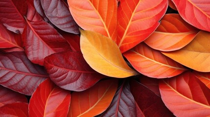a close up of a group of red and orange leaves - Powered by Adobe