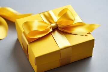 a yellow gift box with a bow