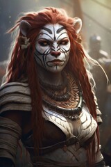 Fototapeta na wymiar a woman with red hair and white face paint