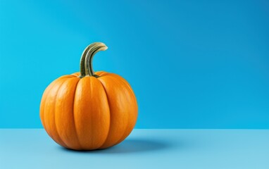 a pumpkin on a blue surface