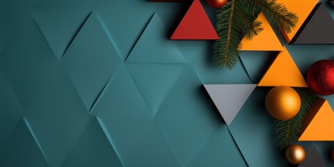 a green and red triangle shapes with a pine branch