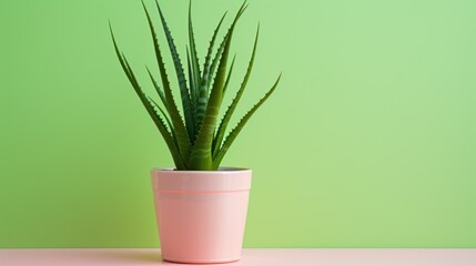 a potted plant on a pink surface