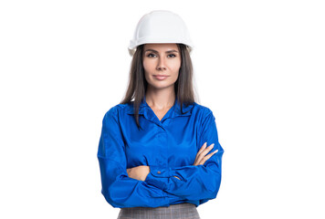 Businesswoman architect at inspection. Engineering inspection supervisor isolated on white. Inspection by businesswoman in office. Architect inspector woman. Labor day concept
