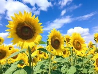 a group of sunflowers in a field