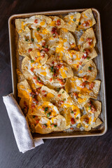 Closeup of Nachos on a Sheet Pan