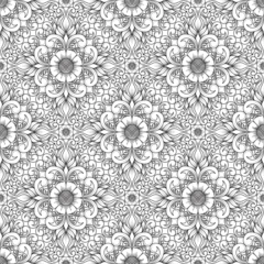 Poster Classical damask floral line seamless pattern wallpaper © dom45