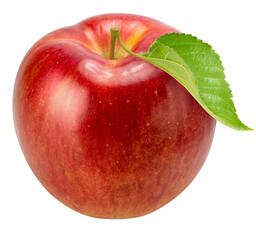 Fresh Red Apple with leaves isolated on white background, Red apple on white background PNG File.