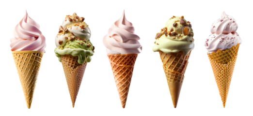 ice cream on empty background, isolated background. variety of ice cream with different shapes, texture and flavour, collection of delicious food theme