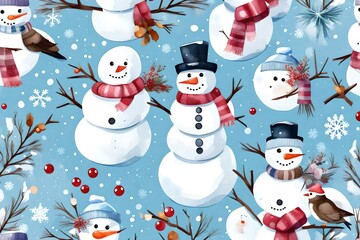 christmas background with snowmen