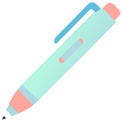 a pastel-colored pen with a blue clip and pink accents, typically used for writing or signing.