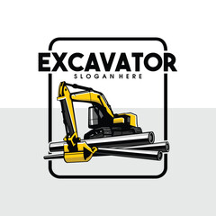 excavator construction vector logo 