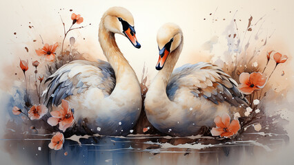 Graceful Swans A Romantic Valentines Day Watercolor