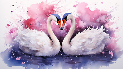 Graceful Swans A Romantic Valentines Day Watercolor