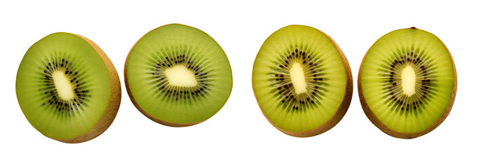 Set of two kiwis viewed from above on transparent background - Generative AI