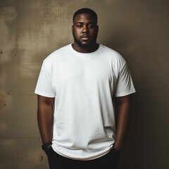A big man wearing blank t-shirt for mockup