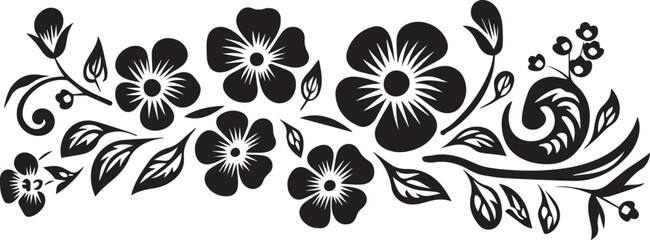 Vector black silhouettes of flowers isolated background.