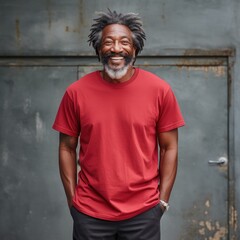 Old black man wearing empty blank tshirt for mockup