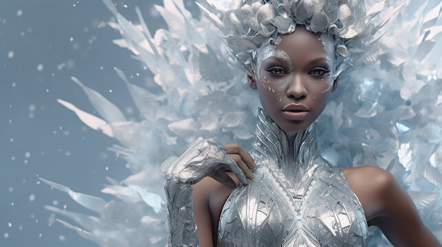 Futuristic Ice Queen character concept. Created using ai generative.