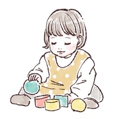 おもちゃで遊ぶ子供のイラスト素材