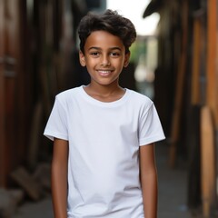 Happy young indian teen wearing blank tshirt