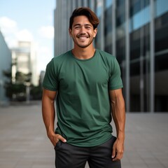 Obraz premium attractive asian man wearing blank t-shirt for graphic design mockup