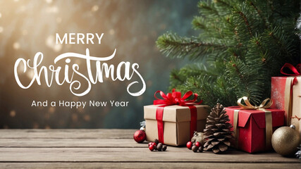 Horizontal banner for christmas and new year with copy text - Powered by Adobe