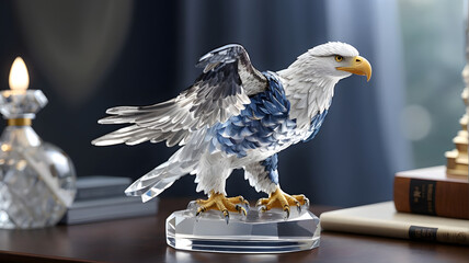 Eagle trophy on a gray background. 3d render illustration.