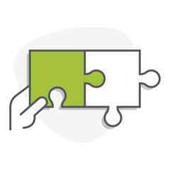 Personalized problem solving symbol. Hand holding puzzle piece. Bespoke solutions representation. Individualized puzzle icon. Unique problem solving hand symbol