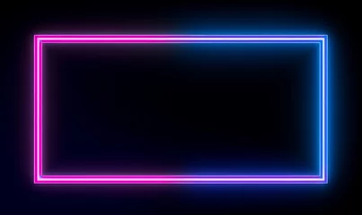Foto op Plexiglas Parallelogram rectangle picture frame with two tone neon color shade motion graphic on isolated black background. Blue and pink light for overlay element. 3D illustration rendering, Generative AI © Moments Captured