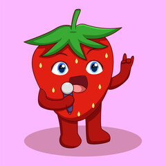 Cute Strawberry Poses Metal Illustration