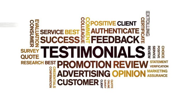 Testimonials animated word cloud;text design animation tag kinetic typography seamless loop.