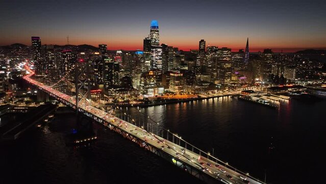 Illumination Evening At San Francisco In California United States. Megalopolis Downtown Cityscape. Business Travel. Illumination Evening At San Francisco In California United States. 
