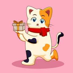 Cute Cat Wearing A Scarf Illustration