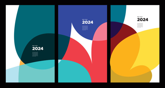 New Year 2024 Colorful Abstract Geometric and Fluid for Poster and Banner Greeting Card