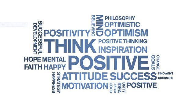 Think Positive animated word cloud;text design animation tag kinetic typography seamless loop.