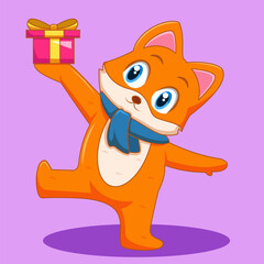 Cute Fox Holding Up A Gift Illustration