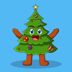 Cute Christmas Tree Smiling Illustration